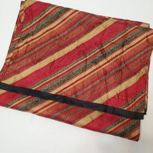Vintage Echo Scarf, Red Beige Black, Striped Herringbone, Rectangular 100% Silk
